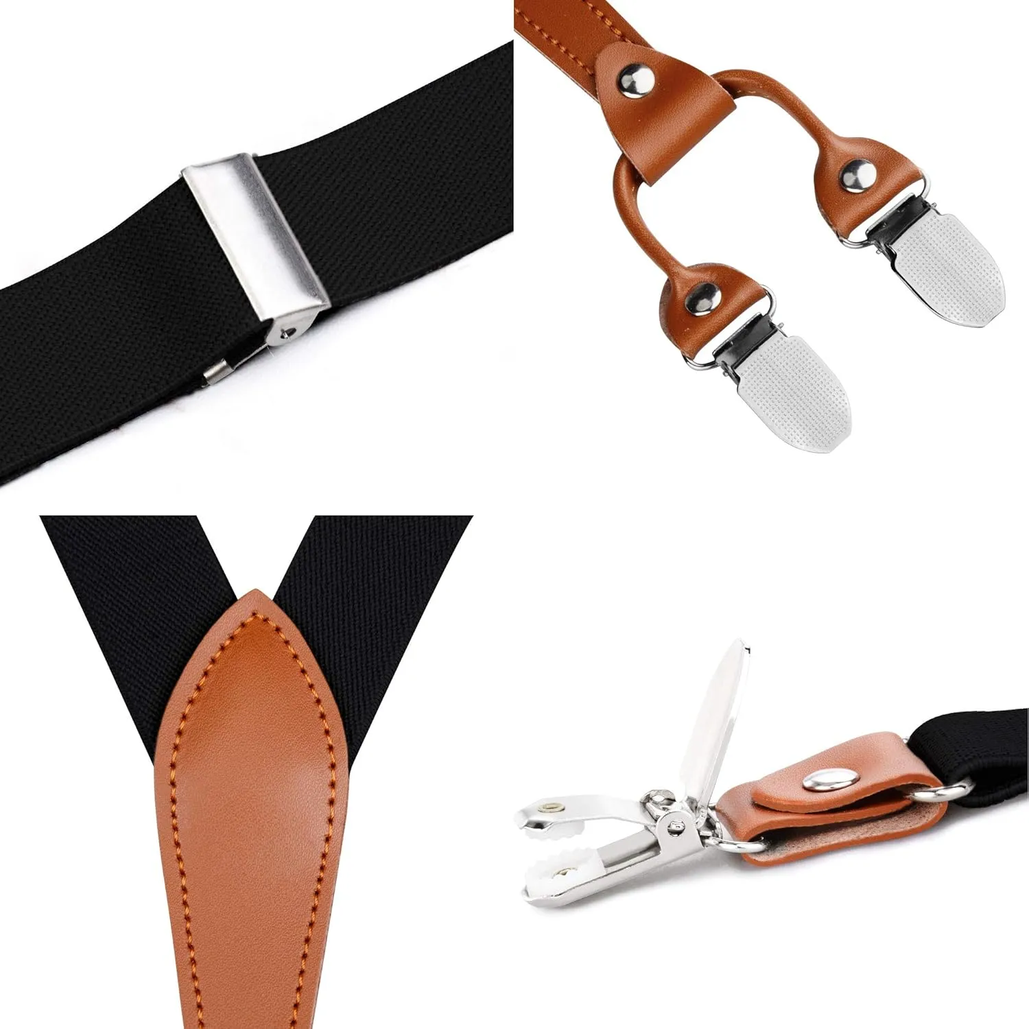 GUSLESON Suspenders & Bowtie Set Men's Elastic Band Suspenders   Bowtie for Wedding, Formal Events