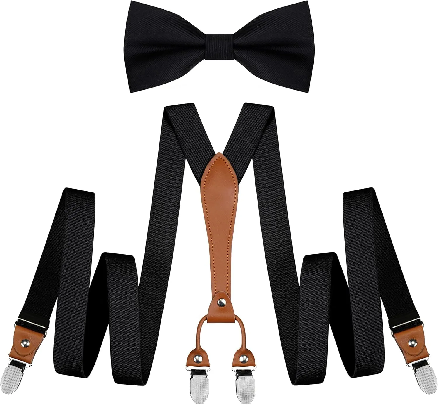 GUSLESON Suspenders & Bowtie Set Men's Elastic Band Suspenders   Bowtie for Wedding, Formal Events
