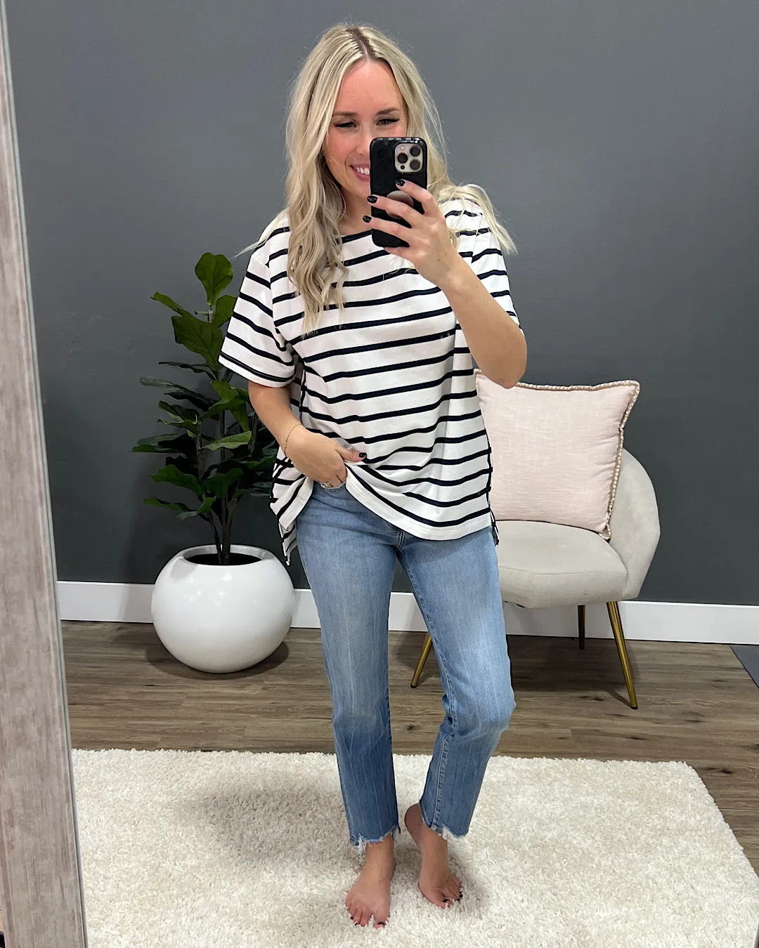 Gwen Navy Striped Top