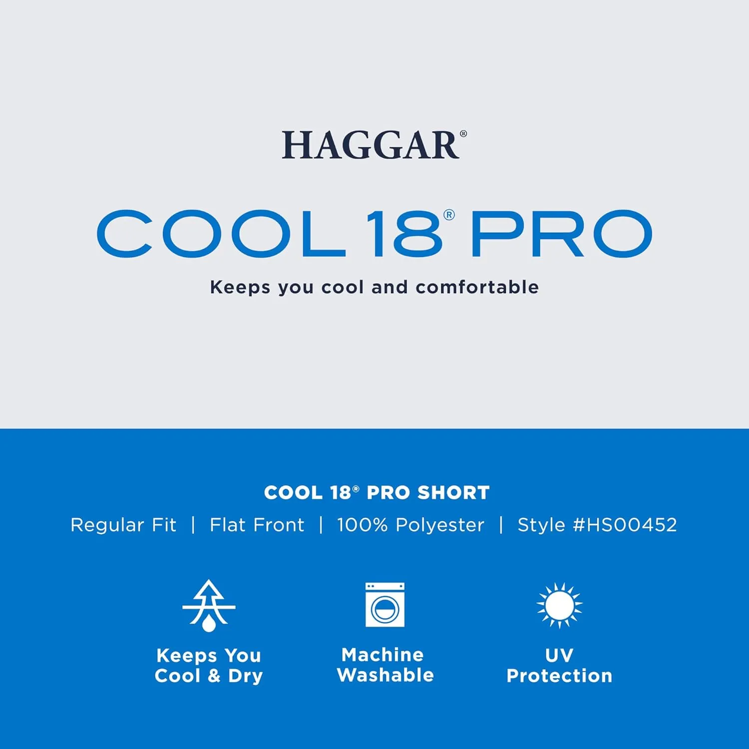 Haggar Men's Cool 18 Pro Straight Fit Flat Front 4-Way Stretch Expandable Waist Shorts - 7 and 9.5 Inch Inseams