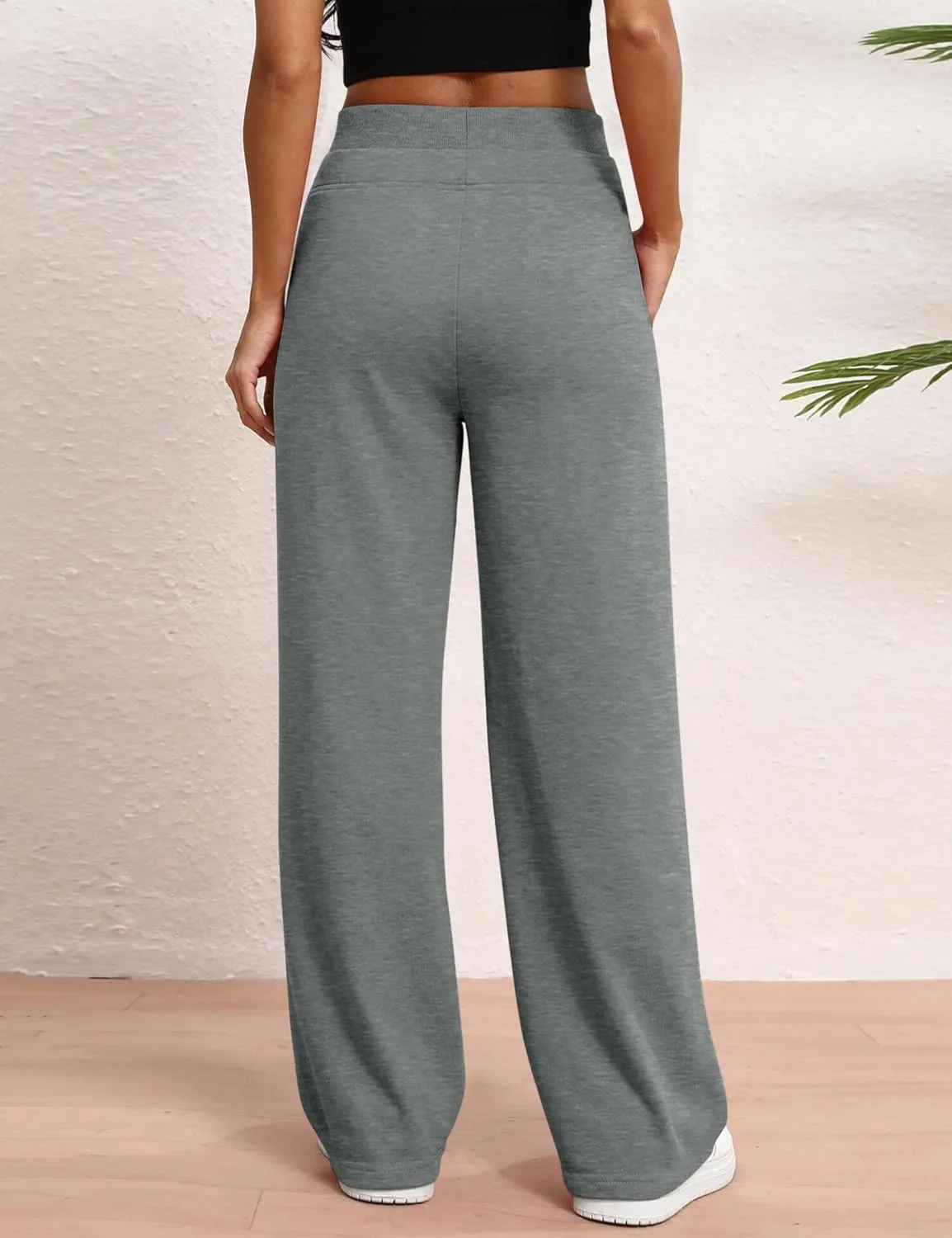 HeSaYep Women's Wide Leg Sweatpants Double Waisted Baggy Sweat Pants with Pockets