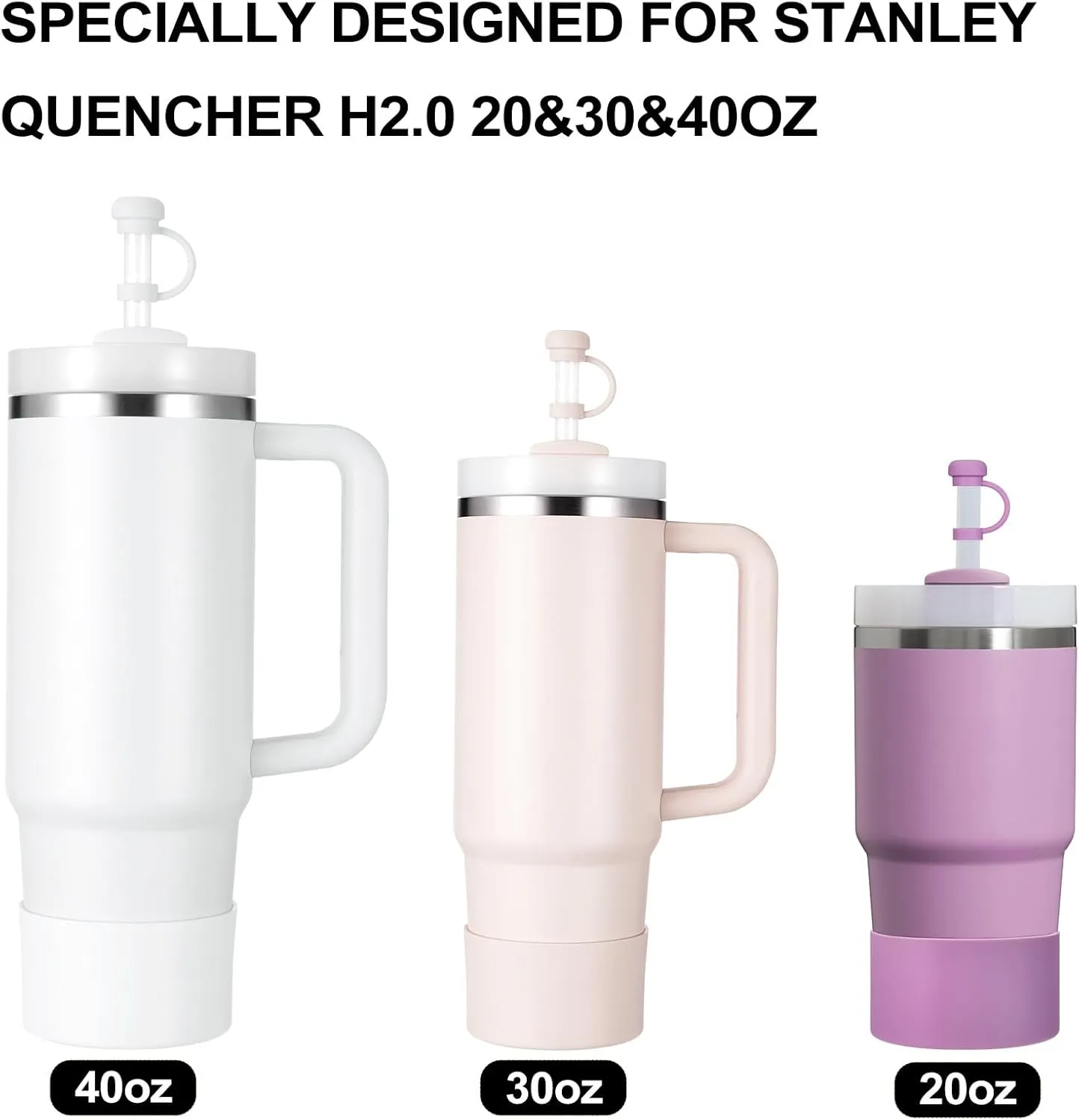 HYZ 8 Piece Accessories for Stanley Cup, Silicone Spill Proof Stopper Set and Protective Boot Including Straw Cover Cap for Stanley H2.0 20oz 30oz 40oz Tumbler, Frost
