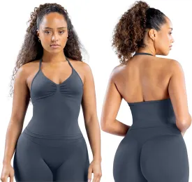 Impact Longline Strappy Top Women Halter Tops Workout Tank Compression Gym Fitness
