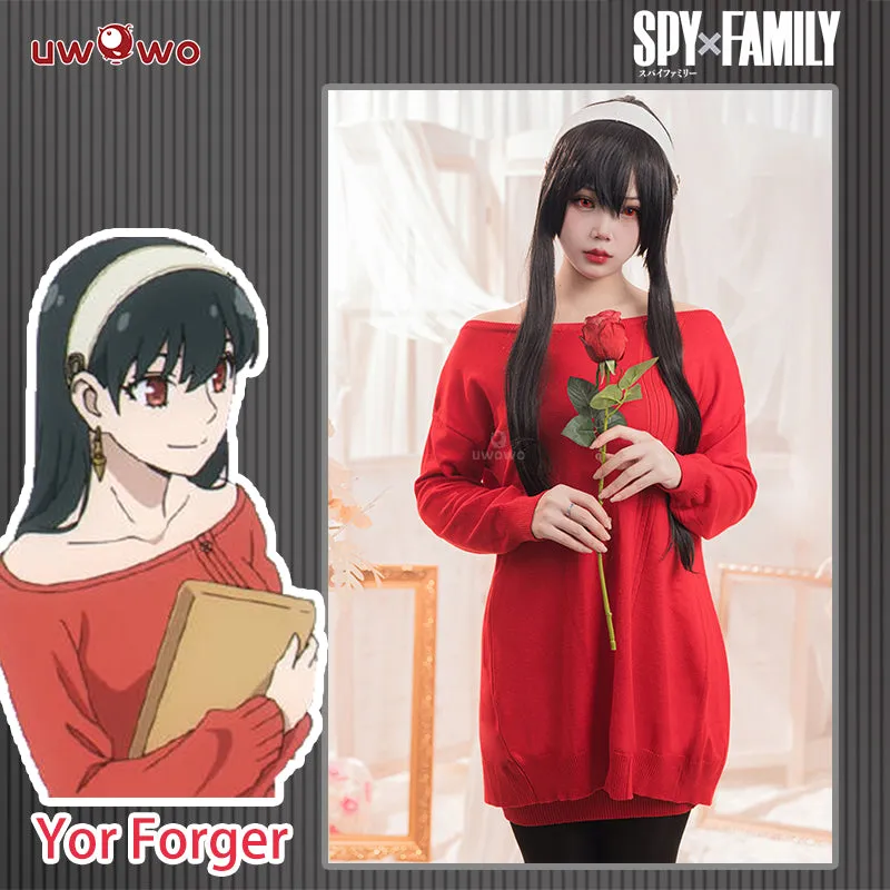 【In Stock】Uwowo Plus Size Anime Spy x Family: Yor Forger Sweater Yor Forger Dress Christmas Cosplay Costume Casual Red Sweater