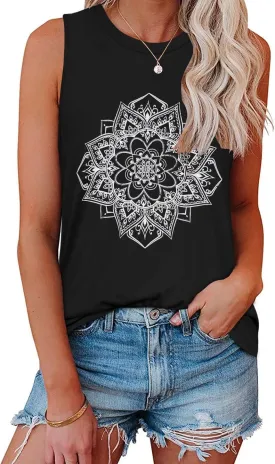 JOELLYUS Womens Tank Tops Summer Casual Crew Neck Sleeveless Top Loose Fit Basic Tunic Shirts