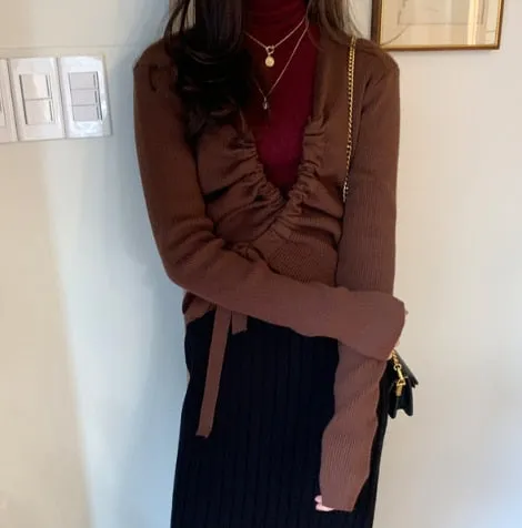 Lace-up knitted oversize Crop Top Loose Long Sleeve