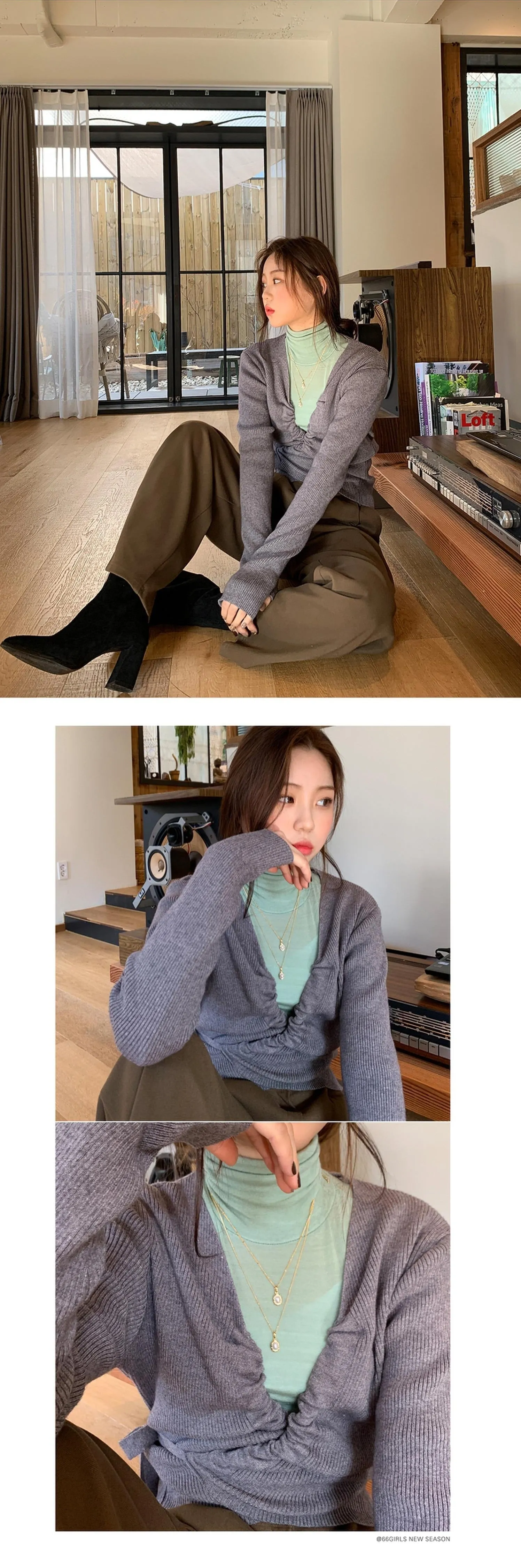 Lace-up knitted oversize Crop Top Loose Long Sleeve