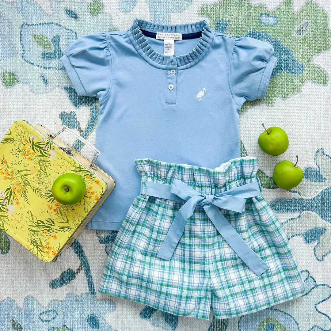 Little Miss Prim & Proper Polo, Barrington Blue/Palmetto Pearl Stork