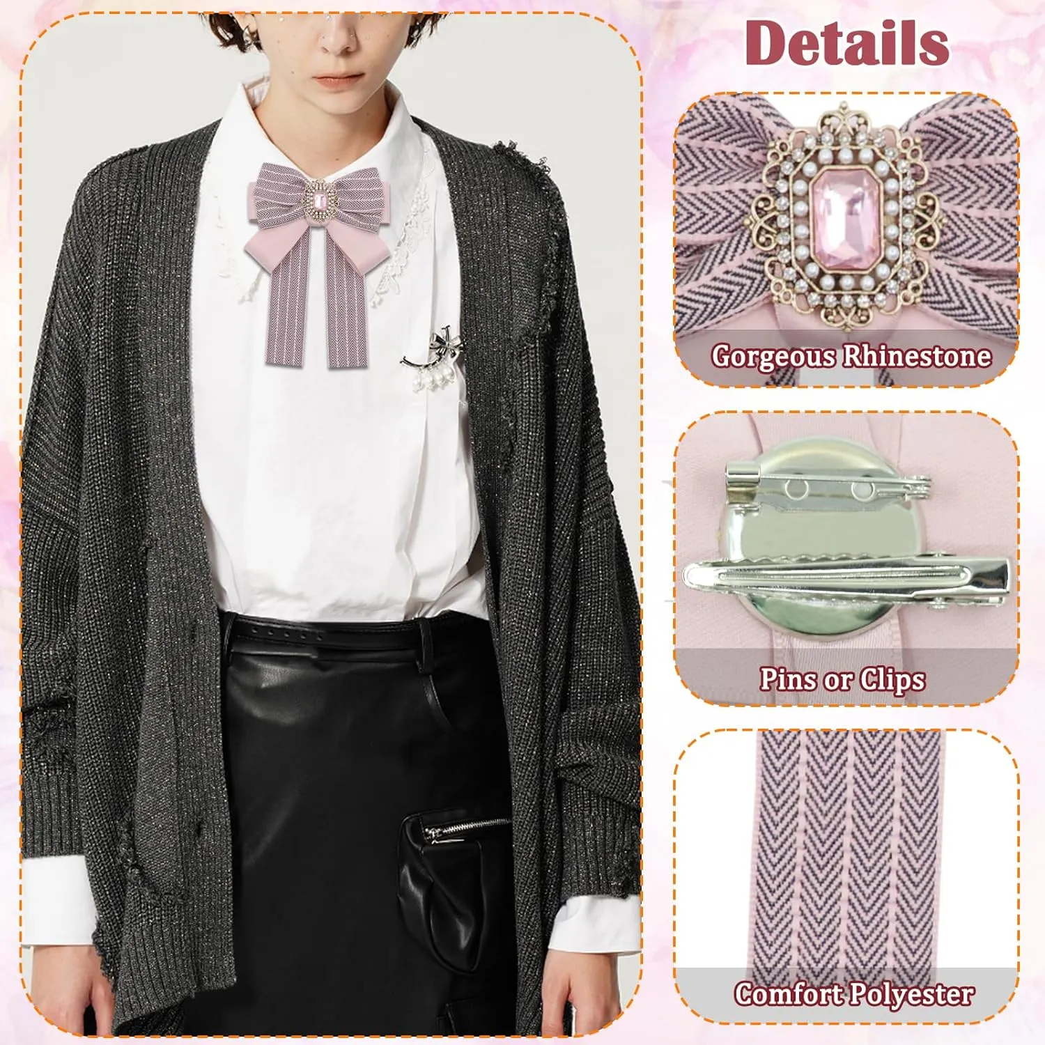 Mantieqingway Bow Ties for Women/Girls, Pre-tied Bowties with Brooches Pins Accessory for School Uniforms Wedding Party