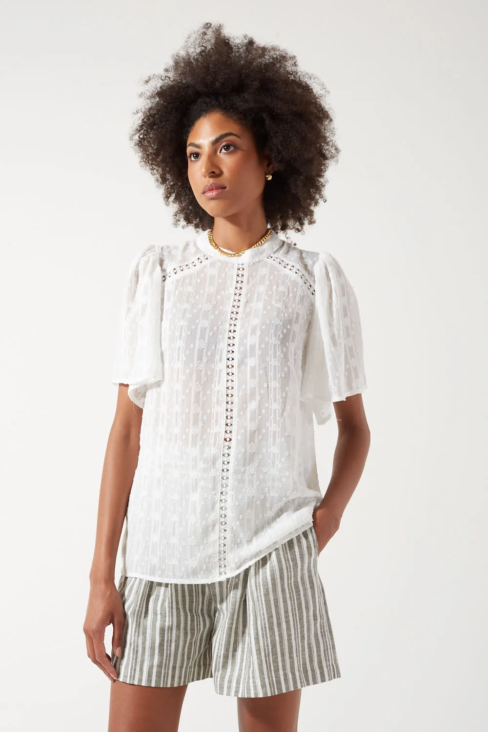 Marc Angelo Short Sleeve Plumetis Top