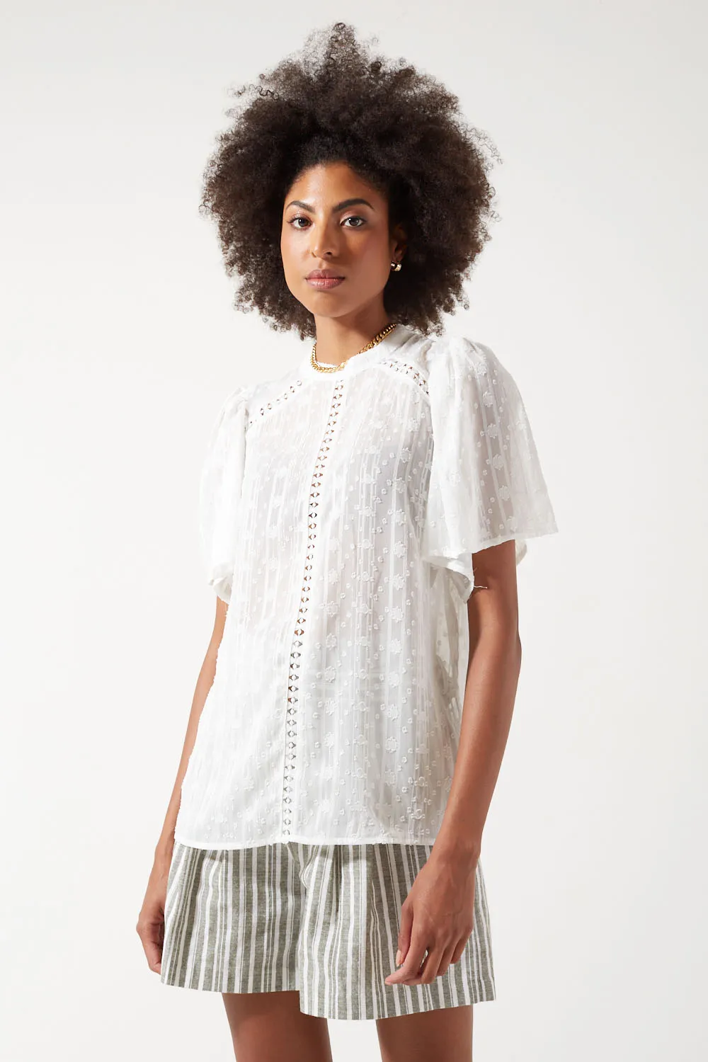 Marc Angelo Short Sleeve Plumetis Top