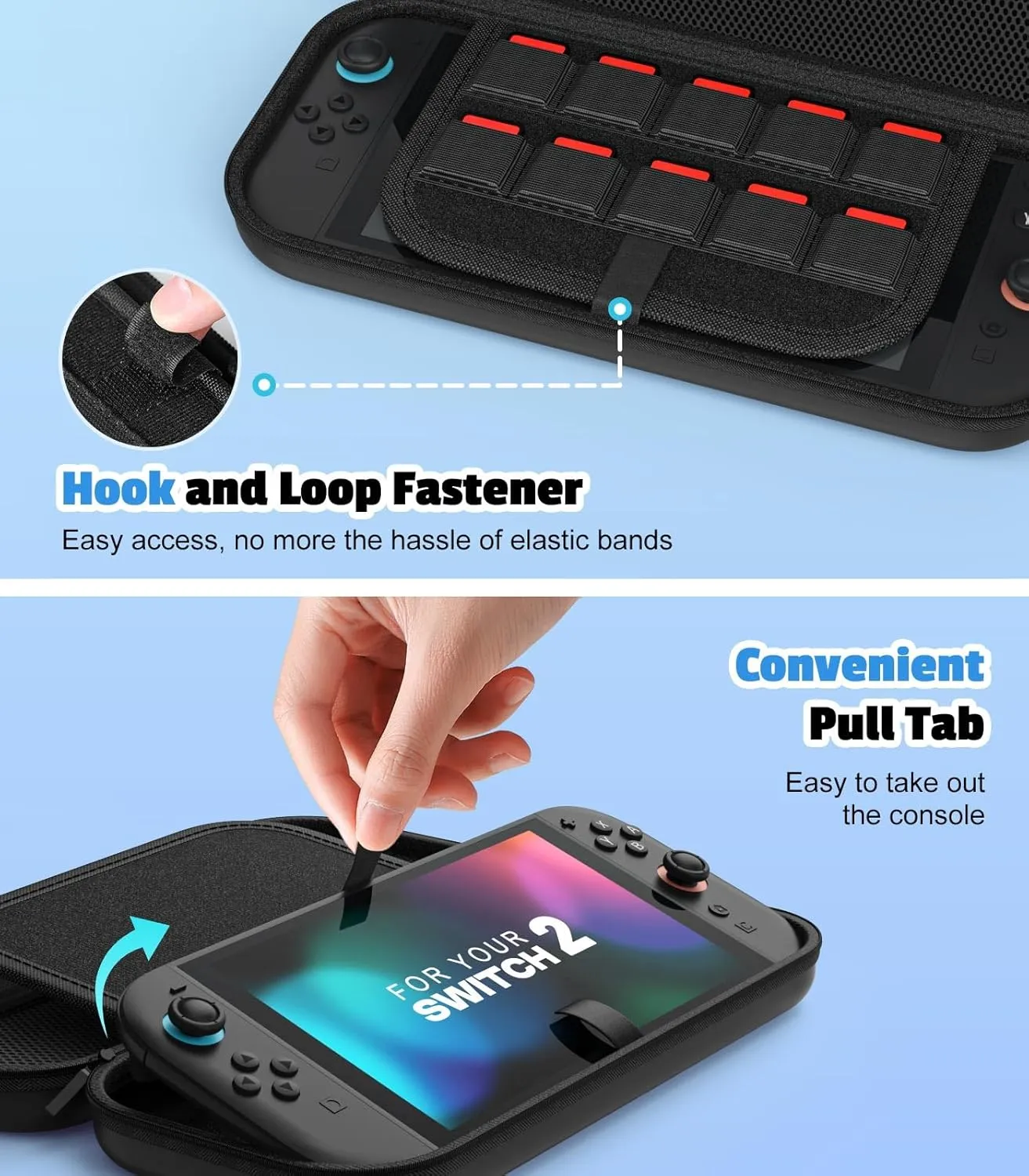 MoKo Carrying Case for Nintendo Switch 2(2025), Protective Hard Shell Portable Travel Carry Case Pouch holds 10 Cartridges with Pockets for Switch 2 Accessories and Games, Black