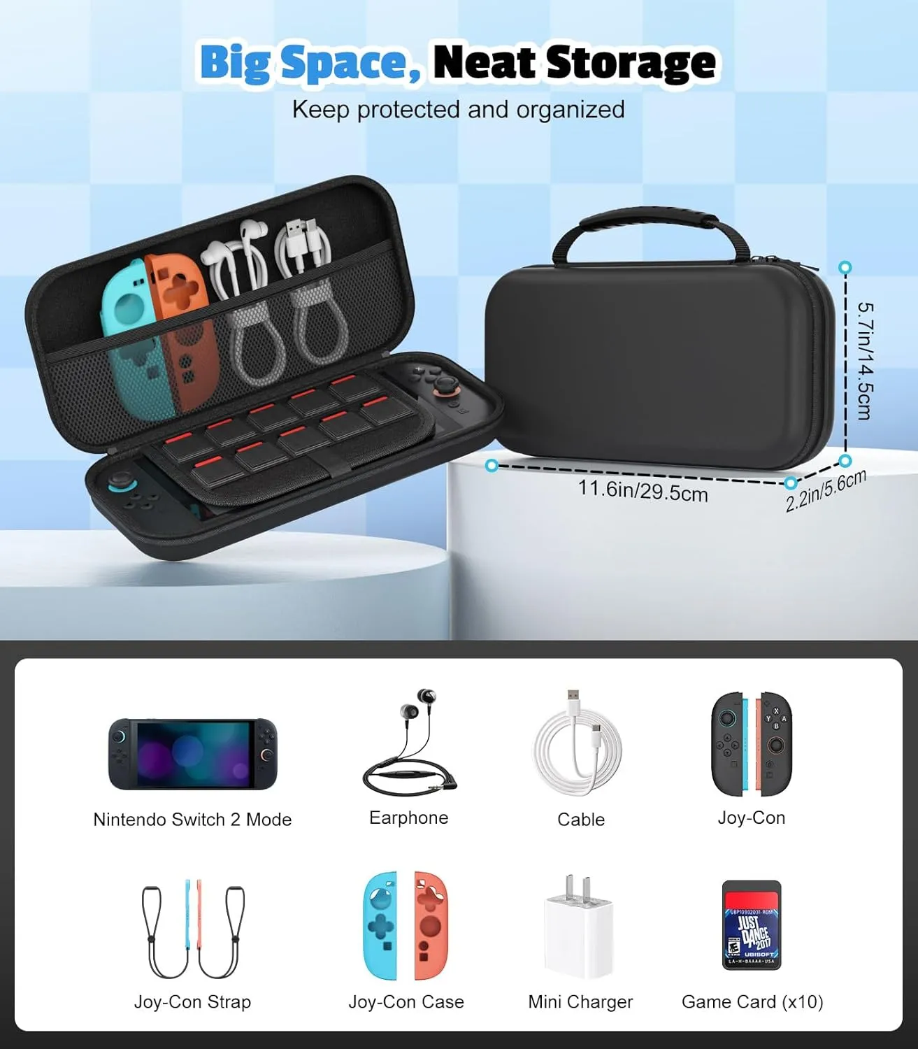 MoKo Carrying Case for Nintendo Switch 2(2025), Protective Hard Shell Portable Travel Carry Case Pouch holds 10 Cartridges with Pockets for Switch 2 Accessories and Games, Black