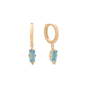 MURKANI - Huggie with Hanging Blue Topaz  Baguette in 18KT Yellow Gold Plate