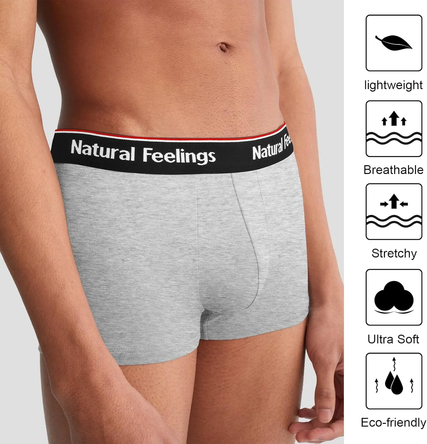 Natural Feelings Mens Underwear Boxer Briefs Pouch Trunks Underwear for Men 1.5" No Fly Boxer Trunks 4-Pack