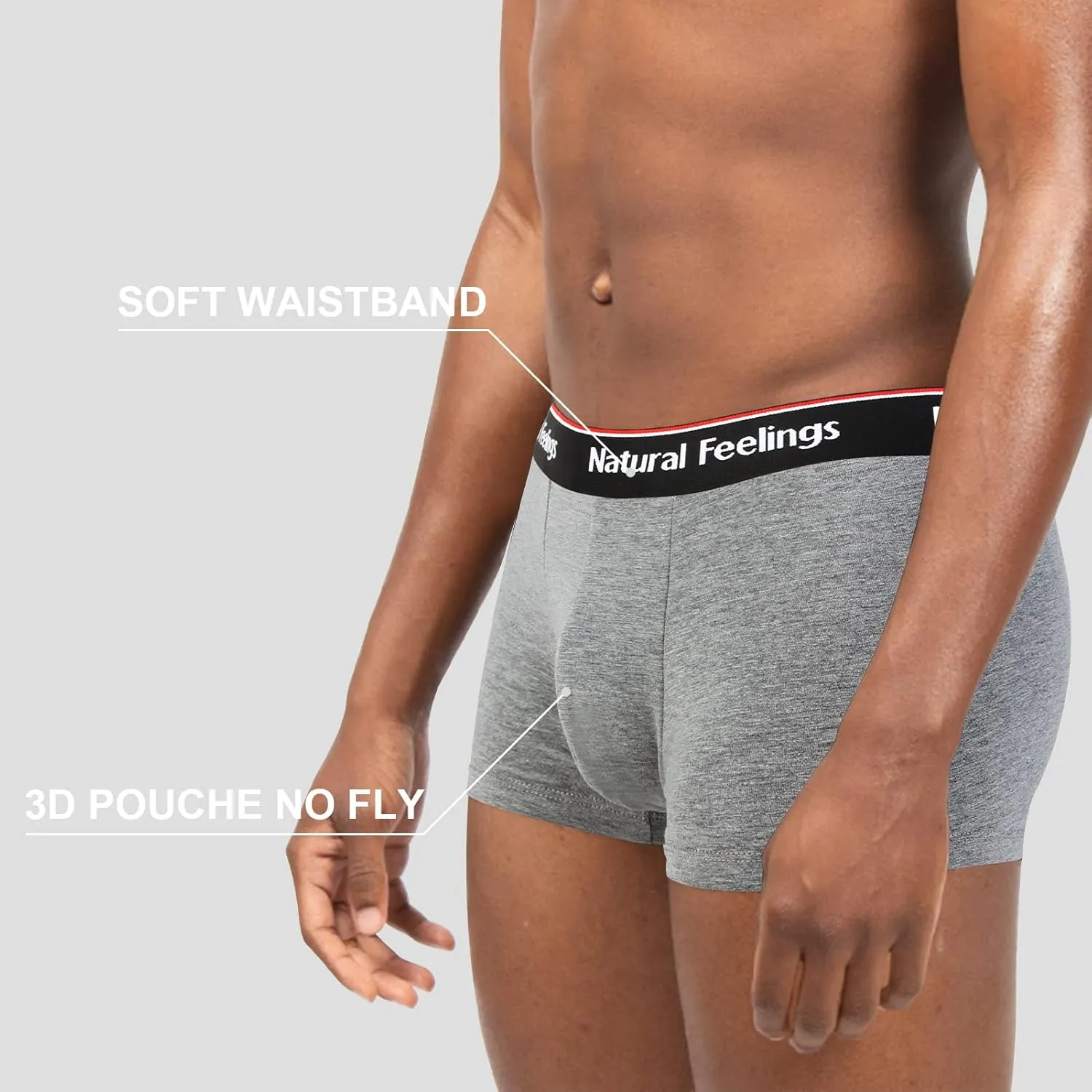 Natural Feelings Mens Underwear Boxer Briefs Pouch Trunks Underwear for Men 1.5" No Fly Boxer Trunks 4-Pack