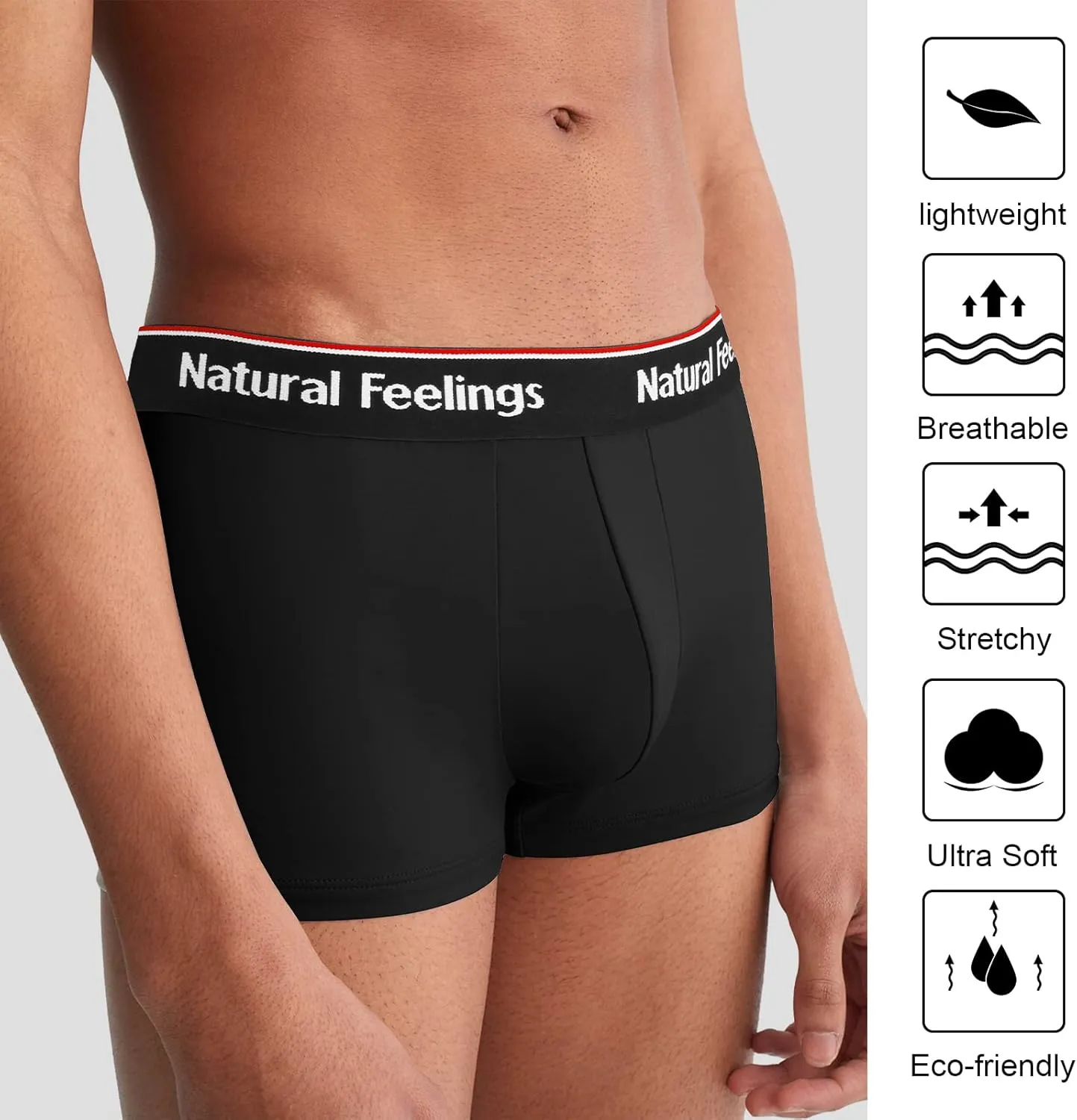 Natural Feelings Mens Underwear Boxer Briefs Pouch Trunks Underwear for Men 1.5" No Fly Boxer Trunks 4-Pack