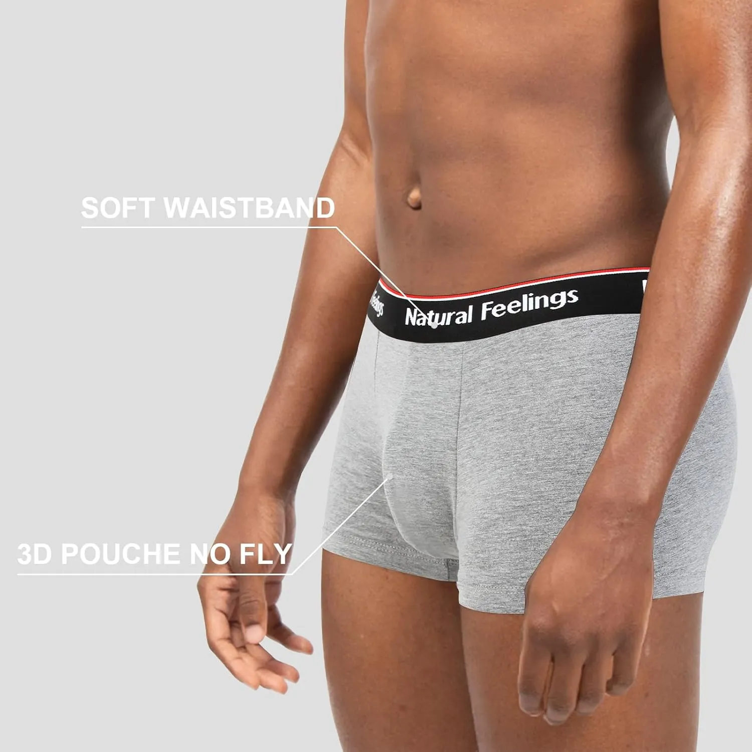 Natural Feelings Mens Underwear Boxer Briefs Pouch Trunks Underwear for Men 1.5" No Fly Boxer Trunks 4-Pack