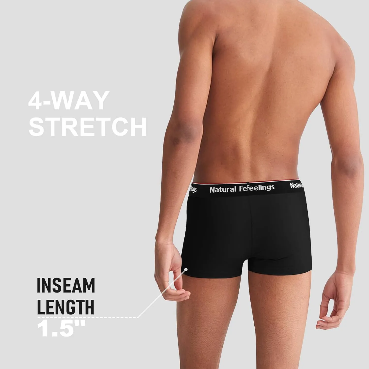 Natural Feelings Mens Underwear Boxer Briefs Pouch Trunks Underwear for Men 1.5" No Fly Boxer Trunks 4-Pack