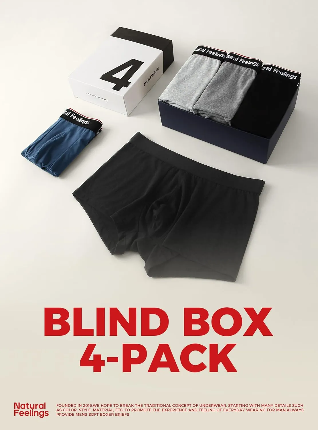 Natural Feelings Mens Underwear Boxer Briefs Pouch Trunks Underwear for Men 1.5" No Fly Boxer Trunks 4-Pack