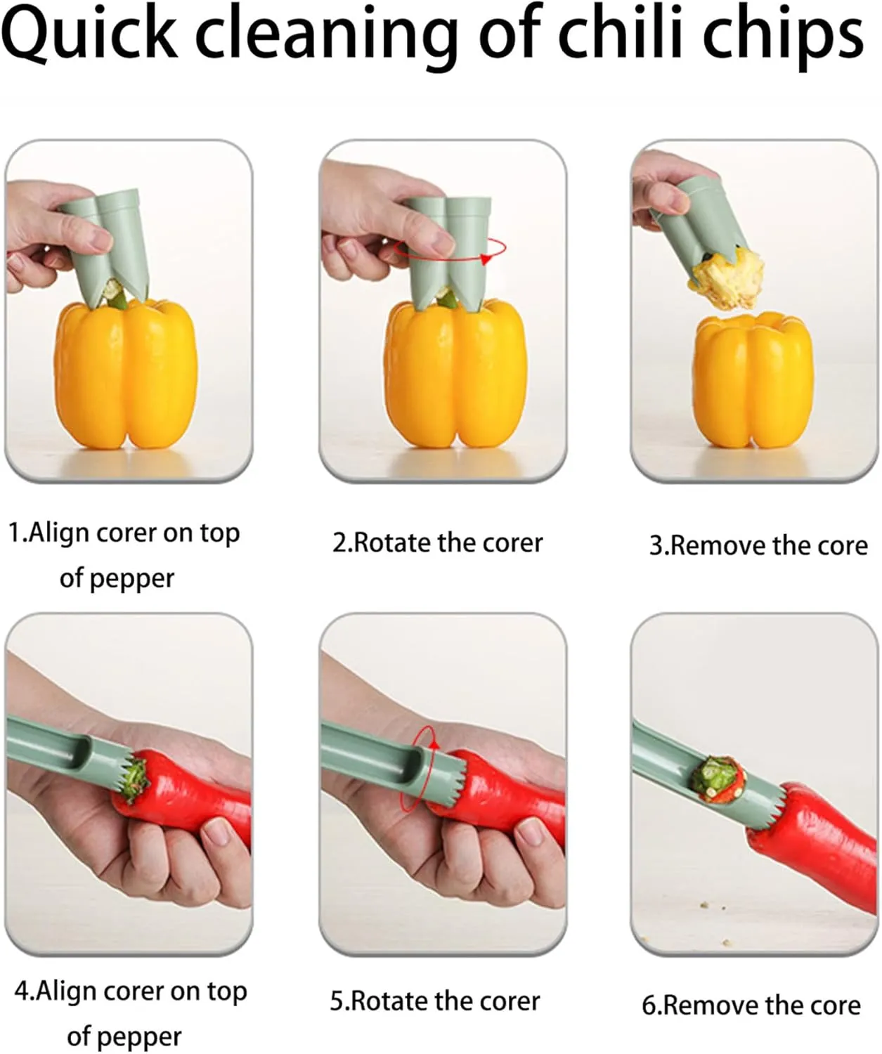 Pepper Seed Corer Remover - 2025 Upgraded 2-in-1 Bell Pepper Cutter & Deseeder: Effortlessly Streamline Your Kitchen Prep for Faster, More Efficient, & Hassle-Free Meal Prep (1, Green)
