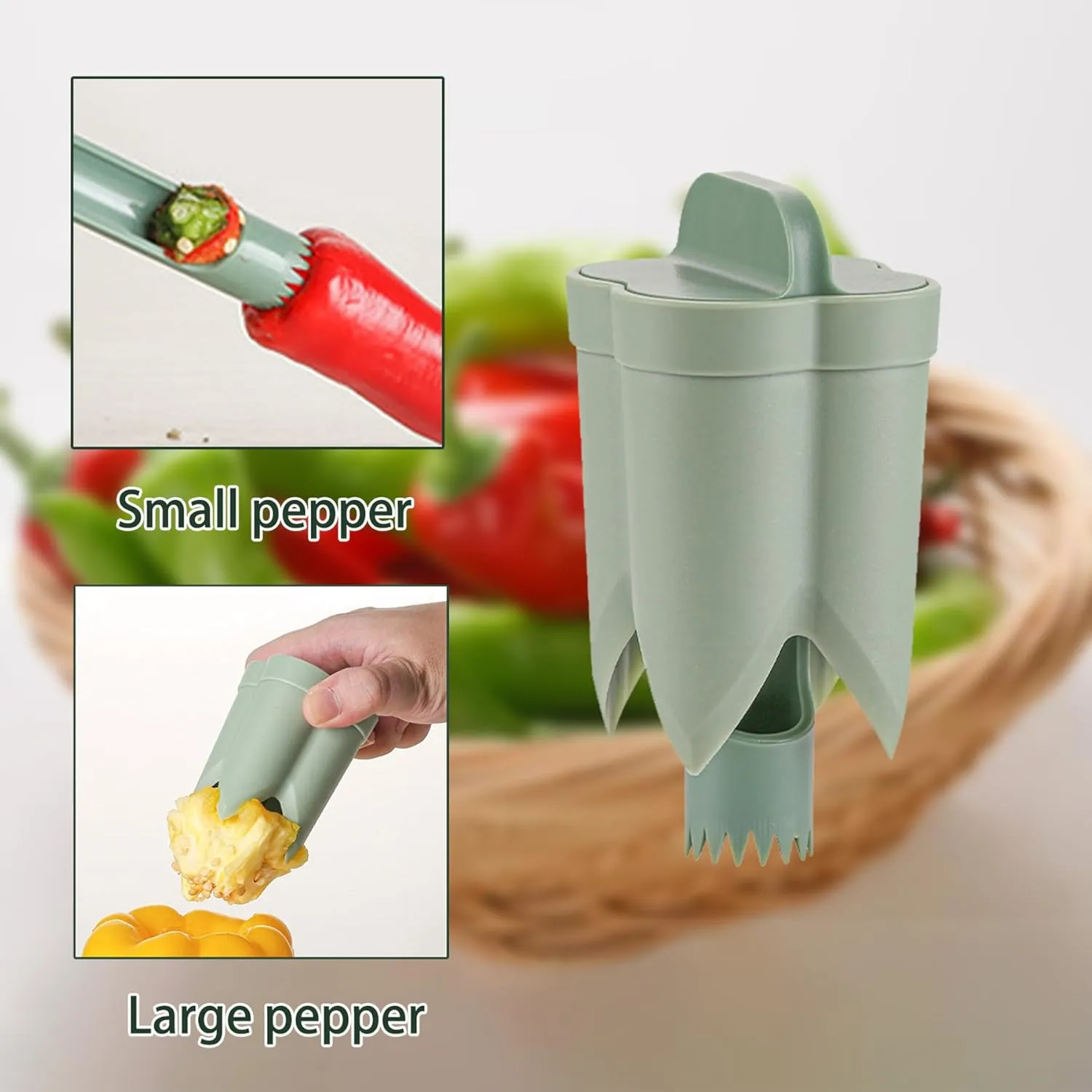Pepper Seed Corer Remover - 2025 Upgraded 2-in-1 Bell Pepper Cutter & Deseeder: Effortlessly Streamline Your Kitchen Prep for Faster, More Efficient, & Hassle-Free Meal Prep (1, Green)