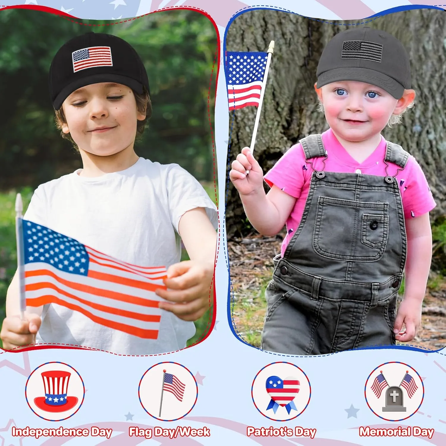qikqik Toddler Baseball Hat Baby Baseball Cap Infant Hats Baby Ball Cap Kids 4th of July Hats Toddler American Flag Hat USA