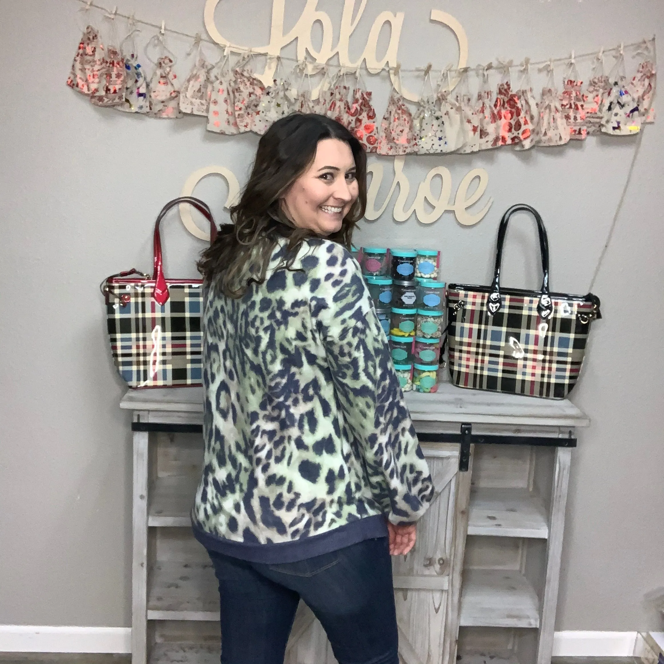 "Green Eyed Jungle Cat" Animal Print Bubble Sleeve Top
