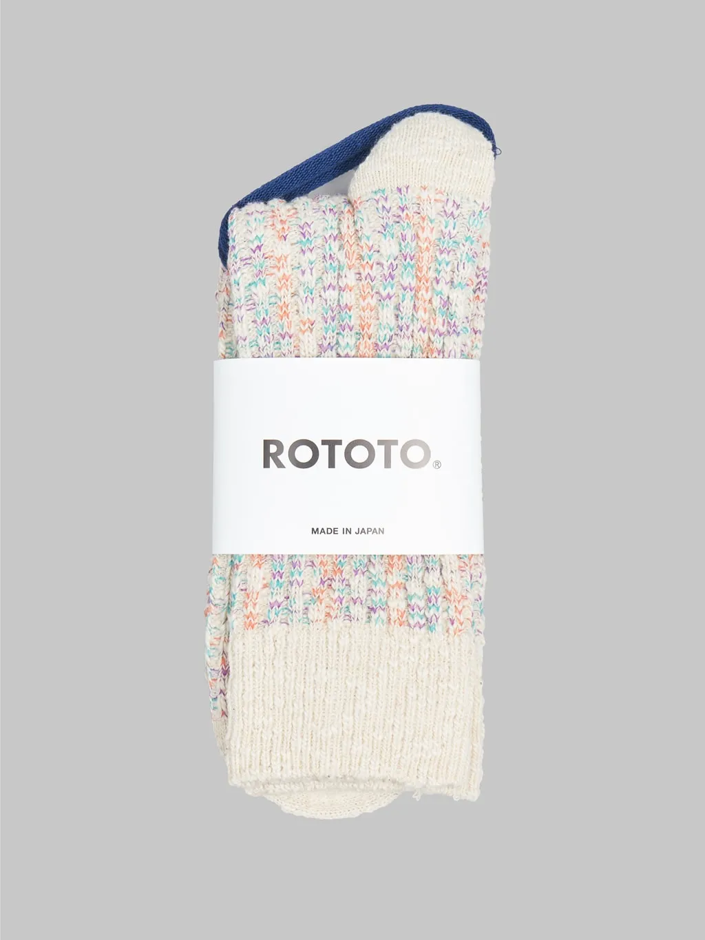 ROTOTO Kasuri Ribbed Crew Socks Coral/Blue