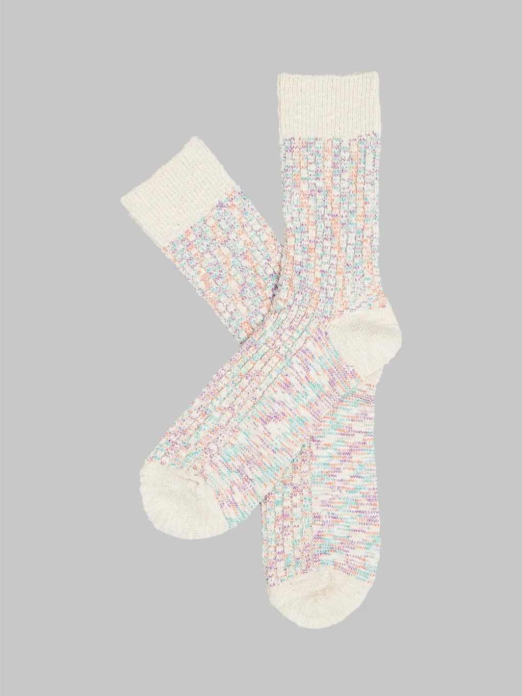 ROTOTO Kasuri Ribbed Crew Socks Coral/Blue