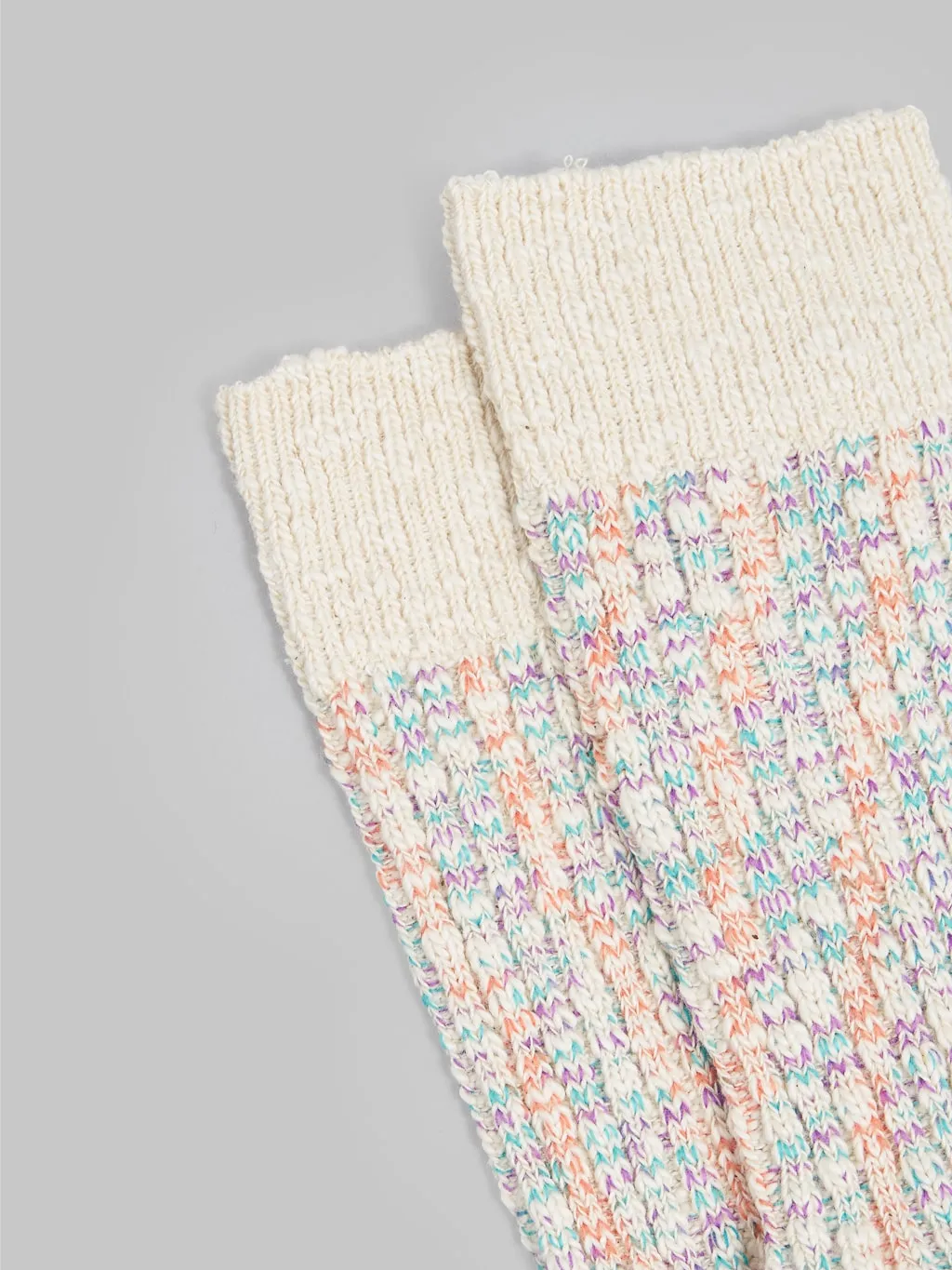 ROTOTO Kasuri Ribbed Crew Socks Coral/Blue
