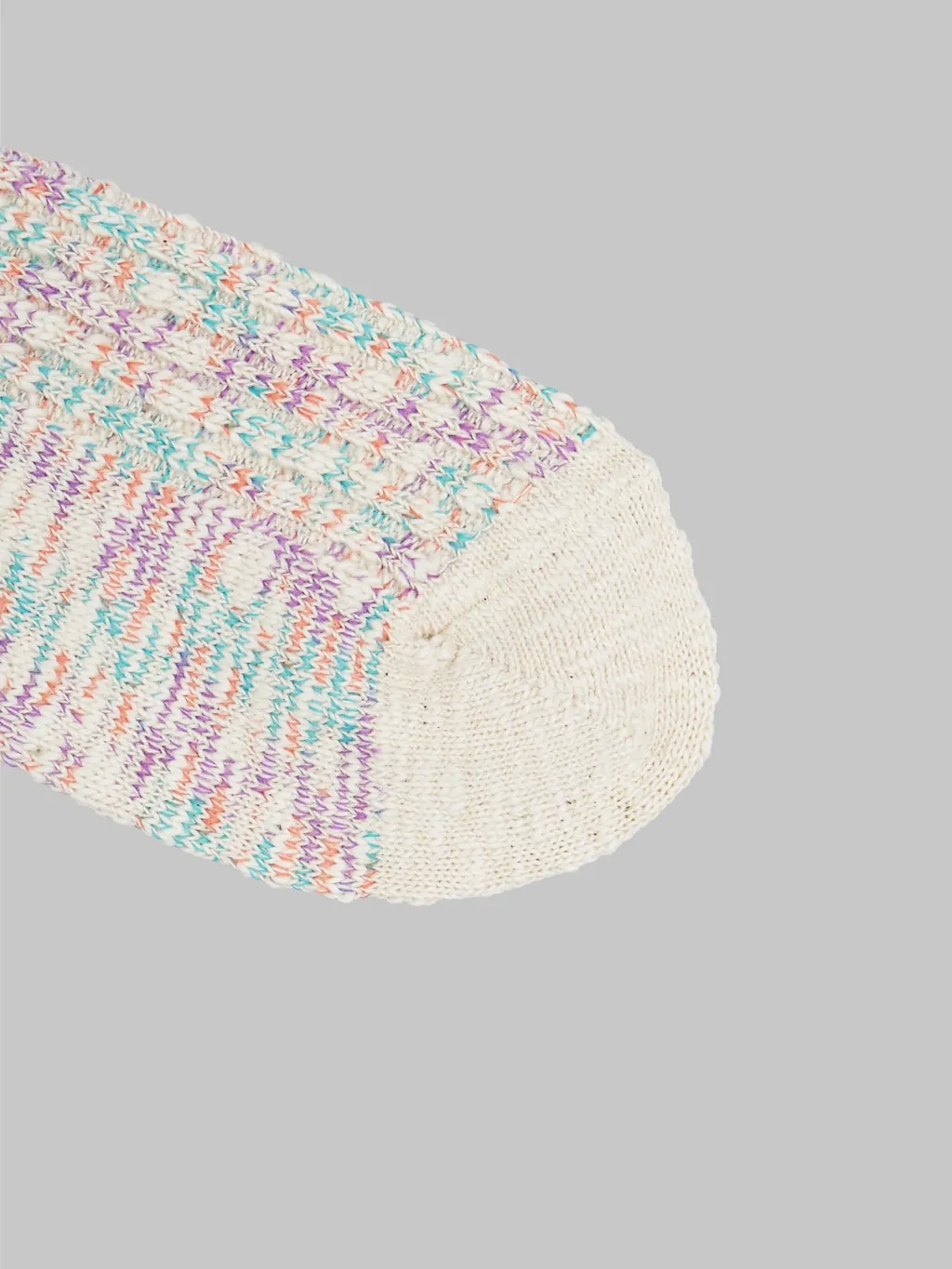 ROTOTO Kasuri Ribbed Crew Socks Coral/Blue