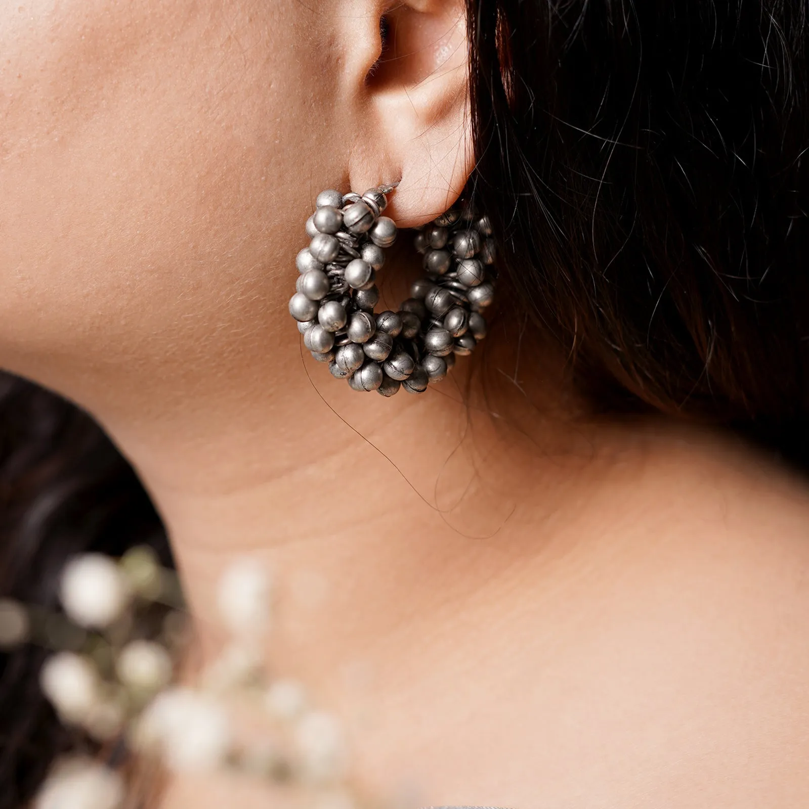 Teejh Ananya Ghungroo Silver Oxidised Hoop Earrings
