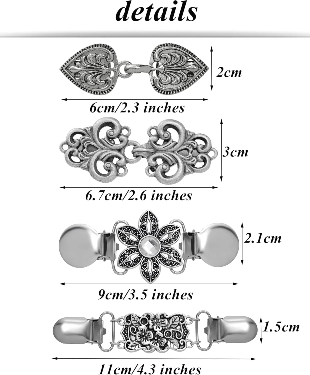 Tornito 12pcs Vintage Sweater Shawl Clips Retro Cardigan Collar Shirt Waist Dresses Chain Clip Antique Flowers Pattern Brooch Pins for Women