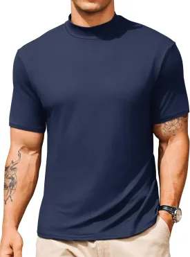Vssjavun Men's Mock Turtleneck T Shirt Short Sleeve Soft Casual Pullover Top Slim fit Solid Basic Undershirts