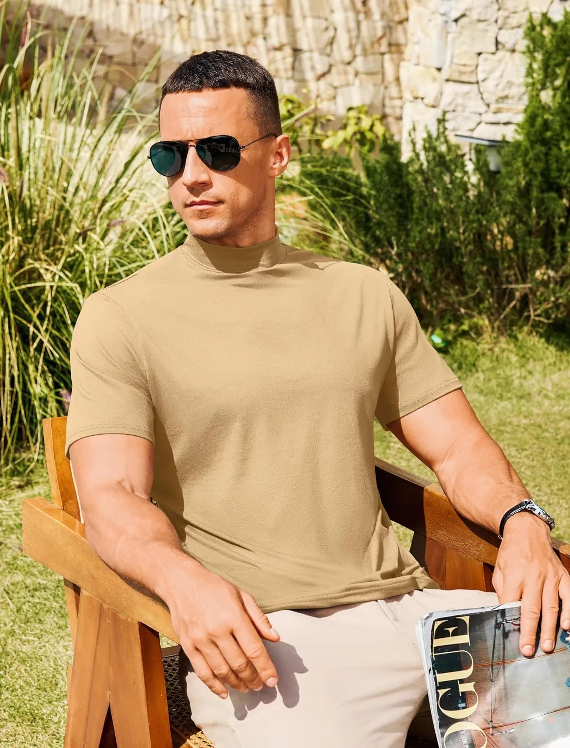 Vssjavun Men's Mock Turtleneck T Shirt Short Sleeve Soft Casual Pullover Top Slim fit Solid Basic Undershirts