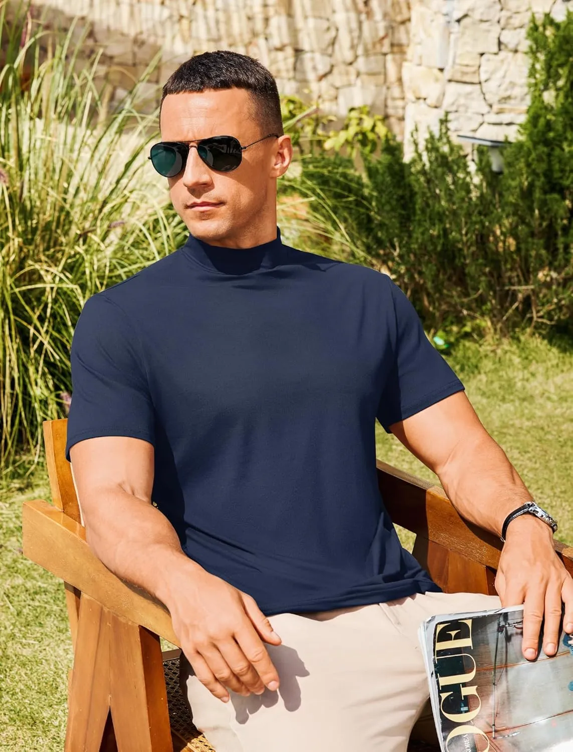Vssjavun Men's Mock Turtleneck T Shirt Short Sleeve Soft Casual Pullover Top Slim fit Solid Basic Undershirts
