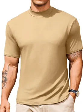 Vssjavun Men's Mock Turtleneck T Shirt Short Sleeve Soft Casual Pullover Top Slim fit Solid Basic Undershirts