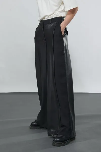 WIDE-LEG LEATHER TROUSERS