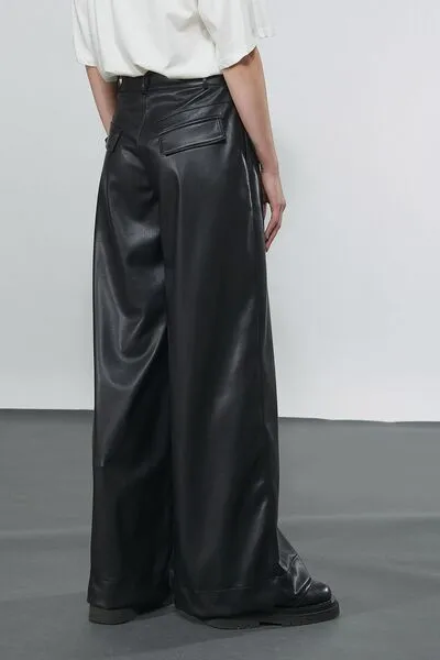 WIDE-LEG LEATHER TROUSERS