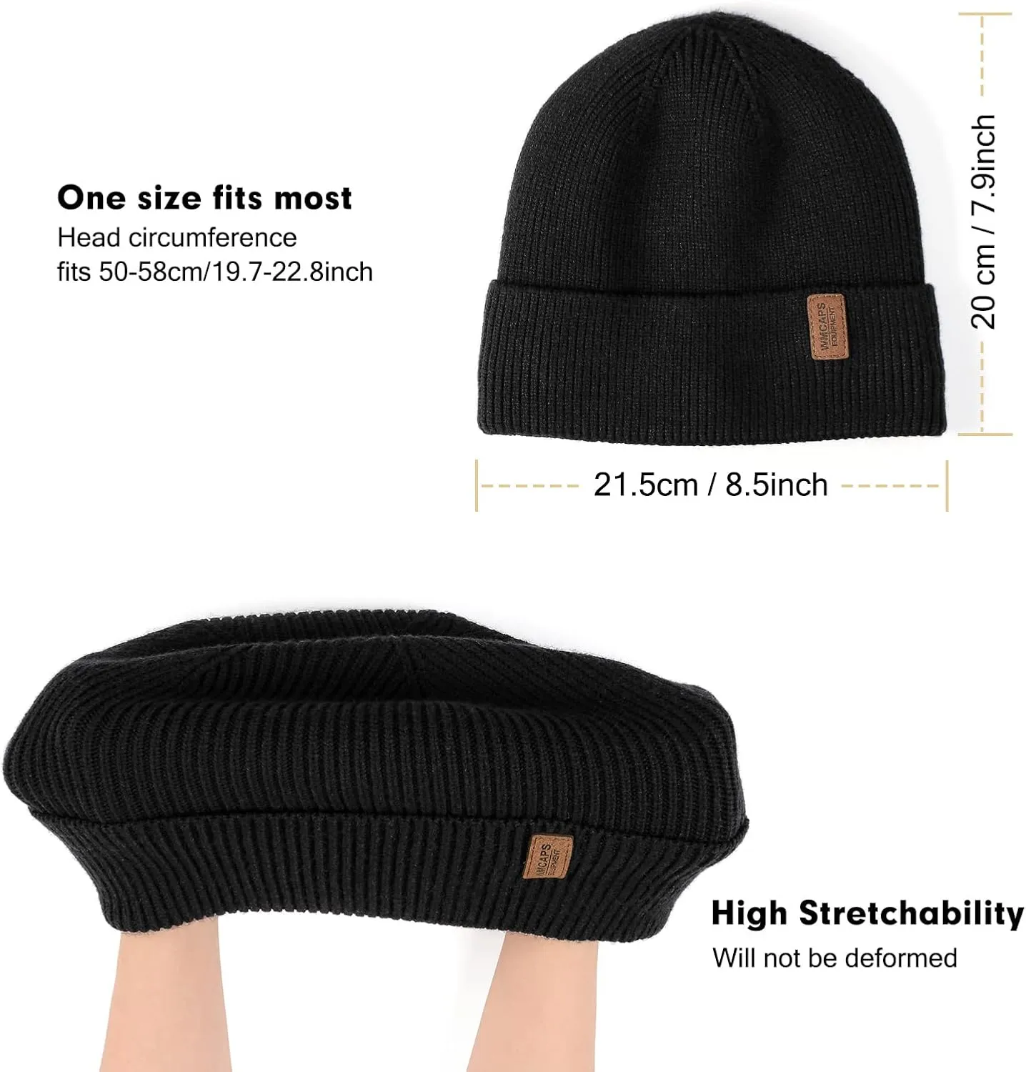 Wmcaps Winter Beanie for Men Women, Fleece Lined Beanie Soft Warm Knit Hat Ski Stocking Cuffed Cap