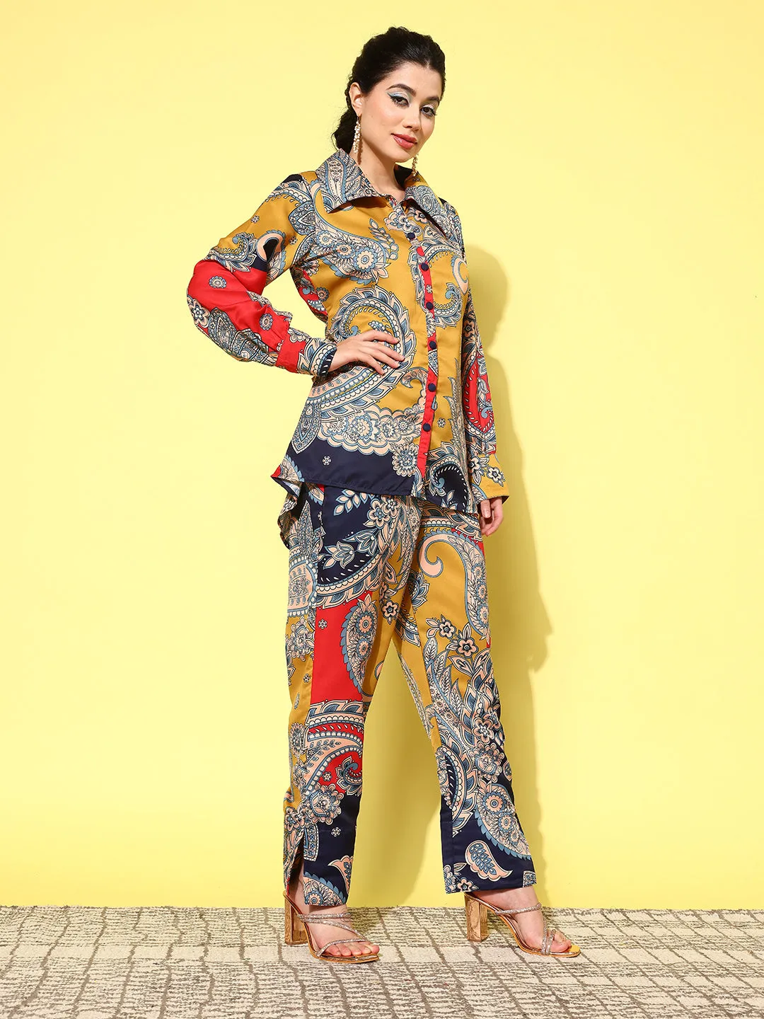 Women Red Satin Co-Ord Set