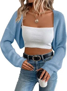 Women's Cardigan Shrugs Long Sleeve Knit Cropped Bolero Shrug Open Front Casual Cardigans for Dresses