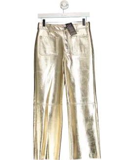 WYSE LONDON Metallic Jules Faux Leather Trousers - Gold Sz1 UK 8